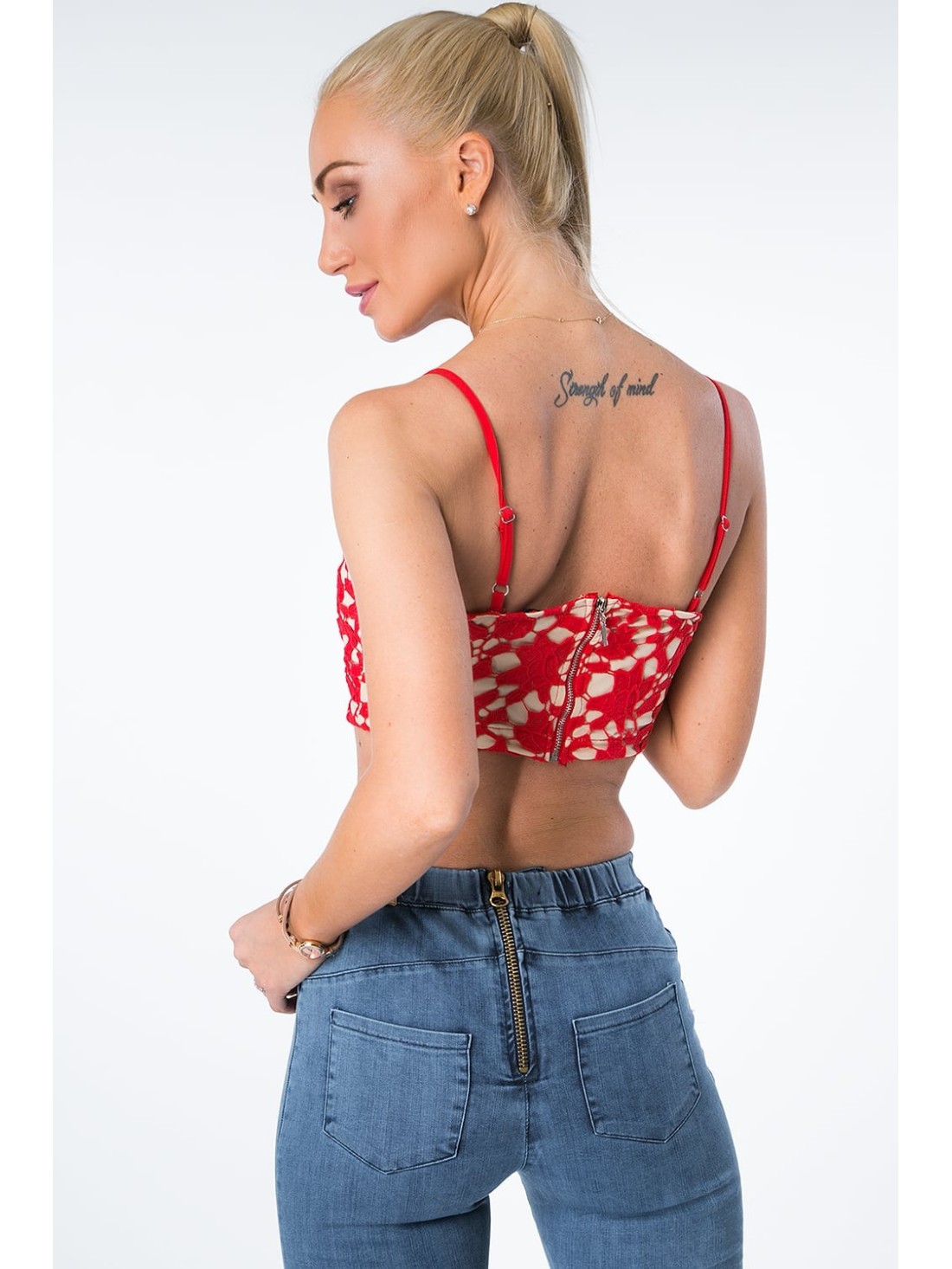 Top scurt din dantela rosie ZZ273 - Magazin online - Boutique